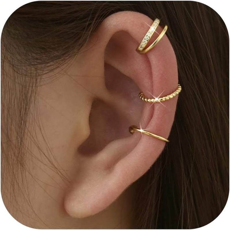 Fansilver 3Pcs Ear Cuff Earrings for Women Non Piercing14K Gold Plated Ear Cuffs Clip on Cartilage Earrings Adjustable Fake Earrings Lightweight - Image 1